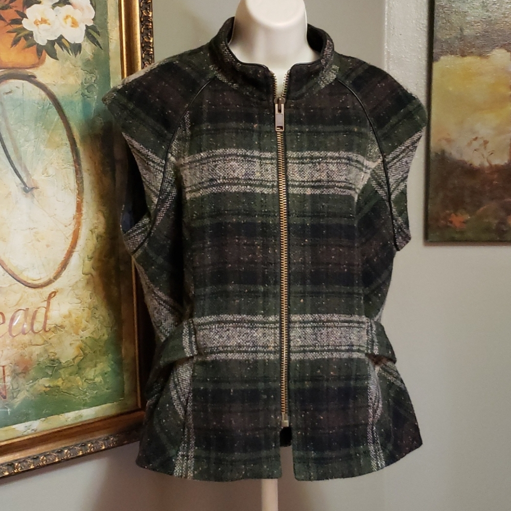 CAbi Green Plaid Vest